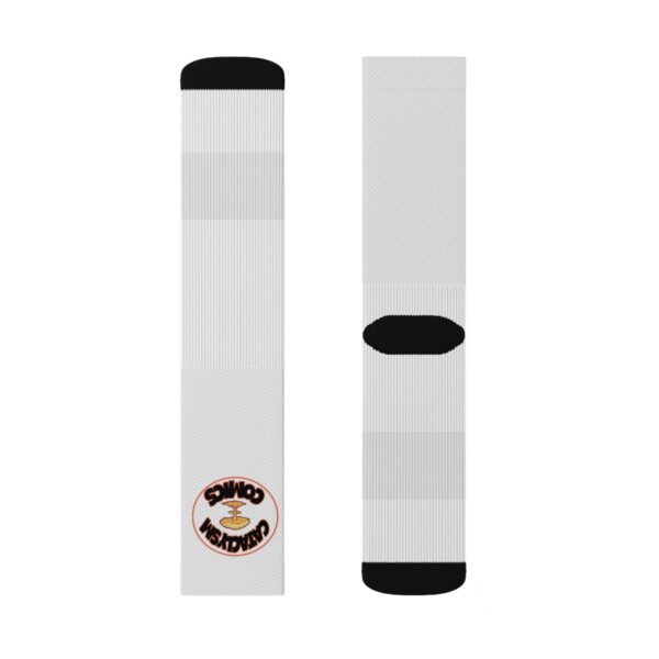 Cataclysm comics white hot logo Sublimation Socks - Image 7